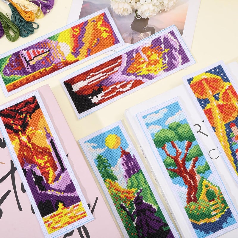 ORIGACH 6 Pcs Cross Stitch Bookmark Kit for Beginner Landscape Castle Stamped Embroidery Stitch Kits for Starter DIY Bookmarks Printed Cross Stitch Kits with 19 Colors Embroidery Floss - Image 5